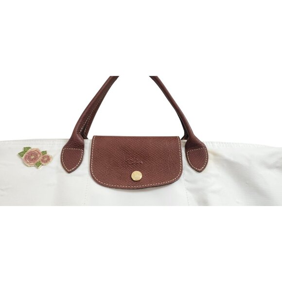 Longchamp White/Brown Nylon And Leather Le Pliage Tote - Picture 4 of 16